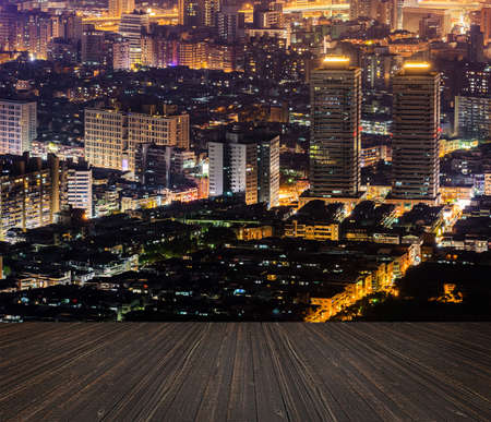 City night scene with wooden ground. の写真素材