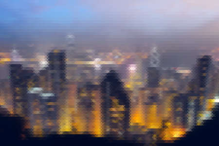Mosaic city scenery of Hong Kong cityscape in night, background concept of urban.の写真素材