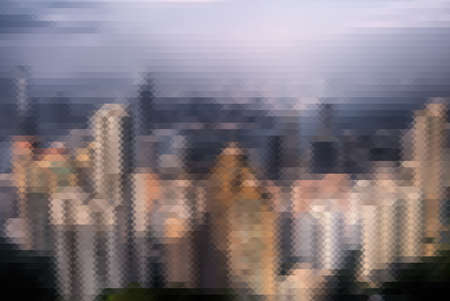 Mosaic city scenery of Hong Kong, concept of urban background.の写真素材