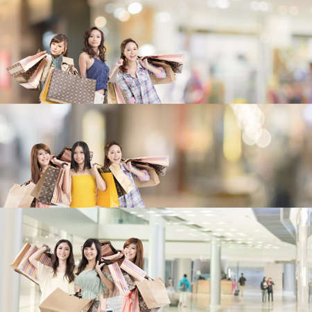 Asian woman shopping, collection from 7 different people, good for web advertisement or the bar.の写真素材