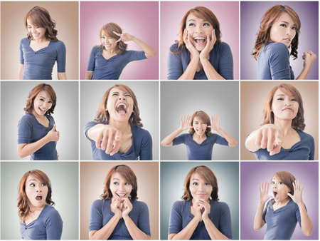 Collection of Asian woman face, closeup portrait.の写真素材