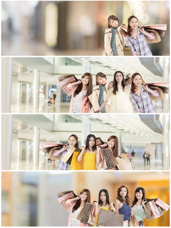 Asian woman shopping, collection from 7 different people, good for web advertisement or the bar.の写真素材