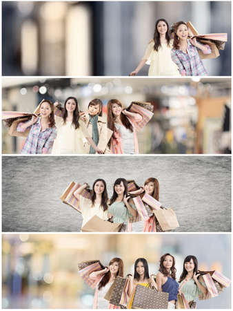 Asian woman shopping, collection from 7 different people, good for web advertisement or the bar.の写真素材