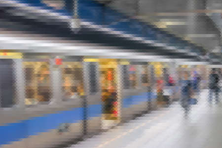 Mosaic background of urban subway station in Taipei, Taiwan. Concept of metro, people commuting,...