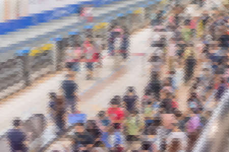 Mosaic background of urban subway station in Taipei, Taiwan. Concept of metro, people commuting, transportation.のeditorial素材