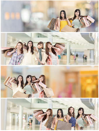 Asian woman shopping, collection from 7 different people, good for web advertisement or the bar.の写真素材