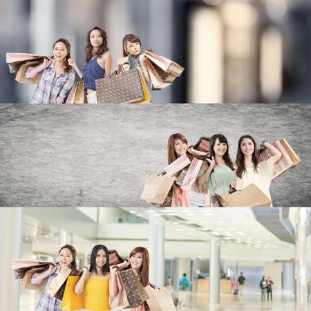 Asian woman shopping, collection from 7 different people, good for web advertisement or the bar.の写真素材