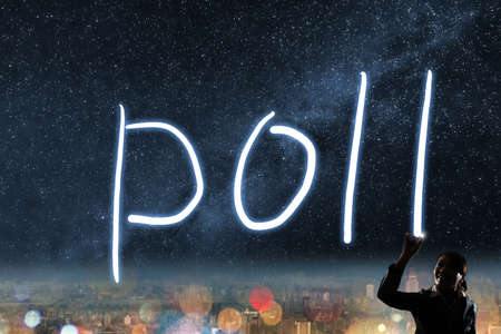 Concept of vote, election, democracy,  silhouette of asian business woman light drawing.の写真素材