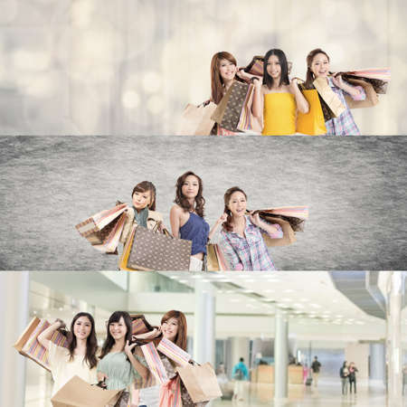 Asian woman shopping, collection from 7 different people, good for web advertisement or the bar.の写真素材
