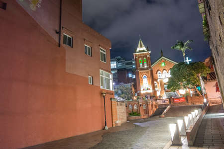 TAIPEI, TAIWAN - November 21th : Chapel of Presbyterian Church Danshuei at night in Tamsui, Taiwan on November 21th, 2014.のeditorial素材