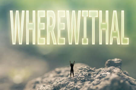 Concept of ability with a person stand in the outdoor and looking up the text over the sky in nature background.の写真素材