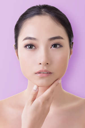 Asian beauty face, closeup portrait with clean and fresh elegant lady.の写真素材