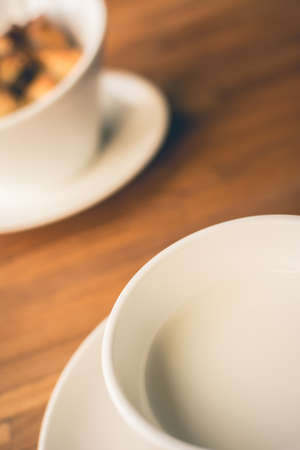 Scene of breakfast with a cup of milk and toast in the morning.の写真素材
