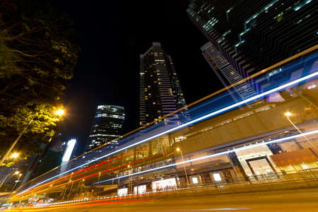 City night street with cars light in Hong Kong, China, Asia.の写真素材