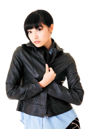 Modern Asian woman on white background, studio shot portrait.の写真素材