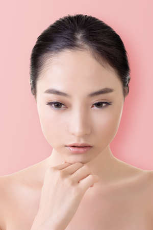 Asian beauty face, closeup portrait with clean and fresh elegant lady.の写真素材