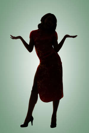 Silhouette of Chinese woman dress traditional cheongsam at New Year.の写真素材