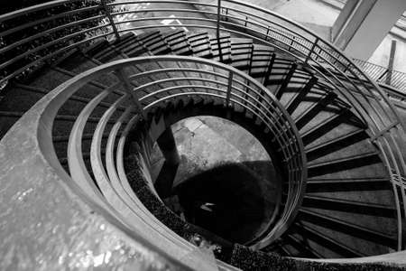 Stairs in black and white in the outside of a modern city.の写真素材