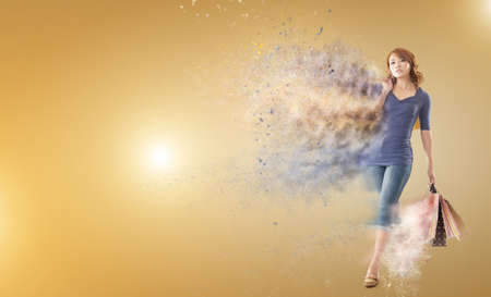 Shopping woman holding bags with copyspace.の写真素材