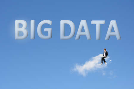 Concept of big data, woman sit on the clouds.の写真素材