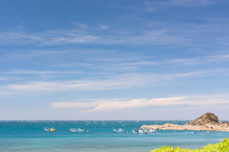 Landscape of sea and boat in the daytime, Taiwan, Asian.