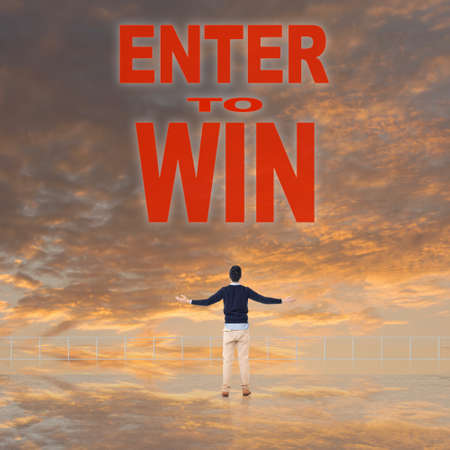 Enter to Win, message on the sky.の写真素材