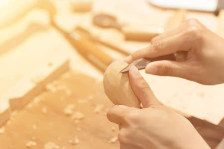 woman carpentry at home, wooden work concept