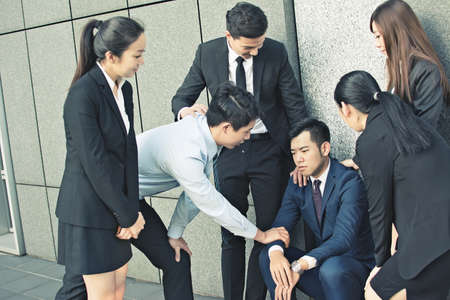 concept of office bully or fight with man and woman in the cityの写真素材