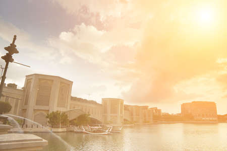 City landscape with bridge and river in Putrajaya, Malaysia, Asia.の写真素材