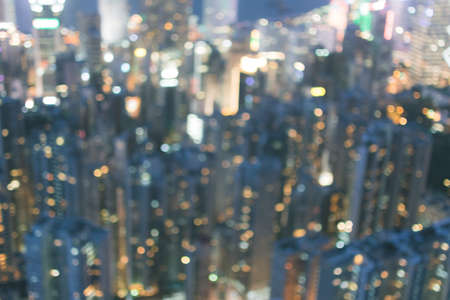 Abstract background of skyscrapers at night in Hong Kong, shallow depth of focus.の写真素材
