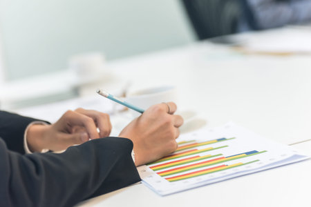 business plan concept of man write something on a paperの写真素材