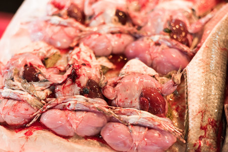 meat of frog at the traditional market, bangkok, Thailand