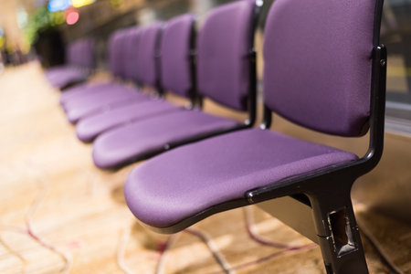 empty chairs with nobody in the airportの写真素材