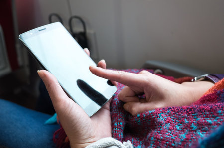 woman using cellphone, closeup imageの写真素材