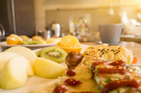 breakfast on table in the morning の写真素材