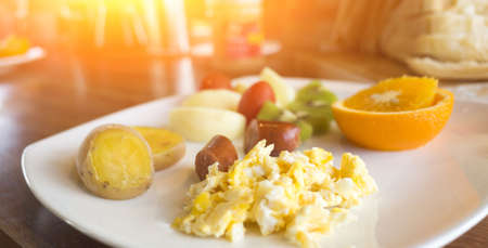 breakfast on table in the morning の写真素材