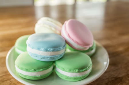 closeup image of macarons on the tableの写真素材