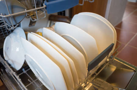 closeup image of dishwasher with nobody at homeの写真素材