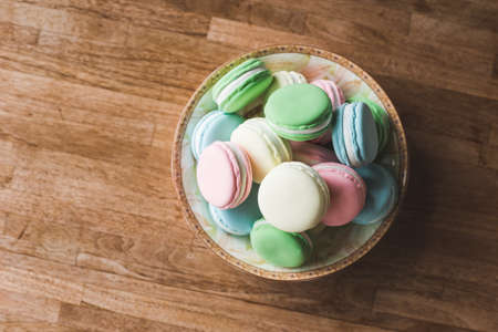 closeup image of macarons on the tableの写真素材