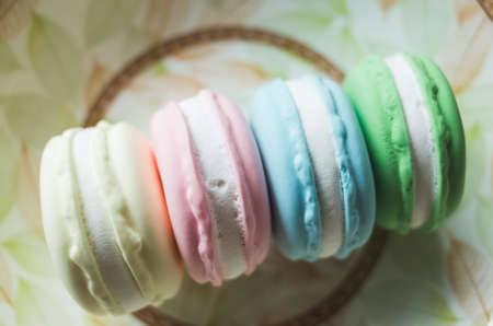 closeup image of macarons on the tableの写真素材