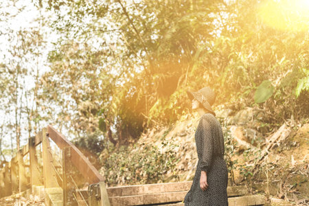 Asian woman traveling and hiking at the outdoor