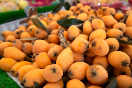loquat stacked on the marketplace at Taiwanの写真素材