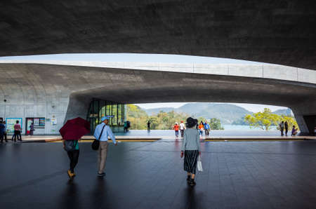 Nantou, Taiwan - March 21th, 2019: landmark of Xiangshan Visitor Center in modern cement style at Puli, Nantou, Taiwan, Asiaのeditorial素材