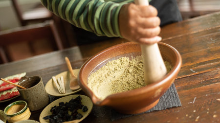 people make the famous Pounded Tea, Hakka Traditional Beverage