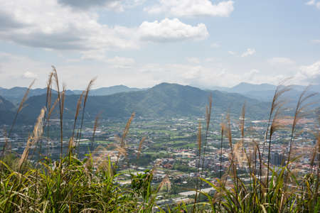 cityscape of Puli township with clouds under sky, Taiwan, Asiaの写真素材