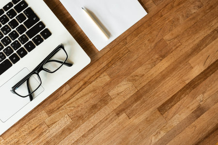 glasses on the notebook on the table, concept of plan, business, working