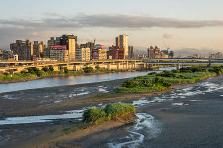 Taipei, Taiwan - May 3th, 2019:cityscape of Taipei city with river at sunset, Taiwan, Asiaのeditorial素材
