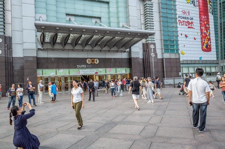 Taipei, Taiwan - May 12th, 2019:tourist traveling at Taipei center square near the famous 101...