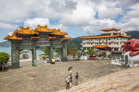 Nantou, Taiwan - May 30th, 2019: famous landmark of Wenwu temple in Sun Moon Lake, Nantou, Taiwan