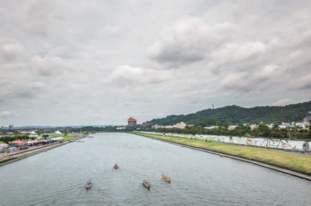 Taipei, Taiwan - Jun 8th, 2019: competitive boat racing in the traditional Dragon Boat Festival in Taipei, Taiwan, Asiaのeditorial素材
